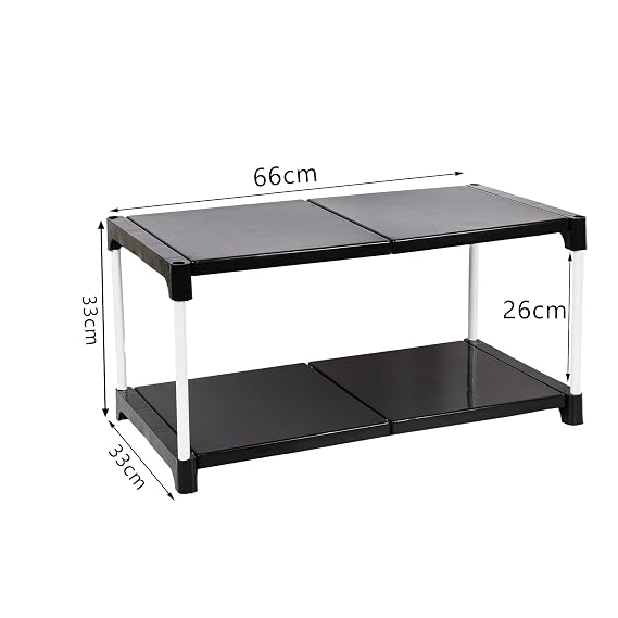 Dhani Creation Black & White Extra Strong Multipurpose Organizer Plastic Steps and Powder Coated Metal Rods Shoe Racks/Clothes/Books/Utility Rack (2 Step)