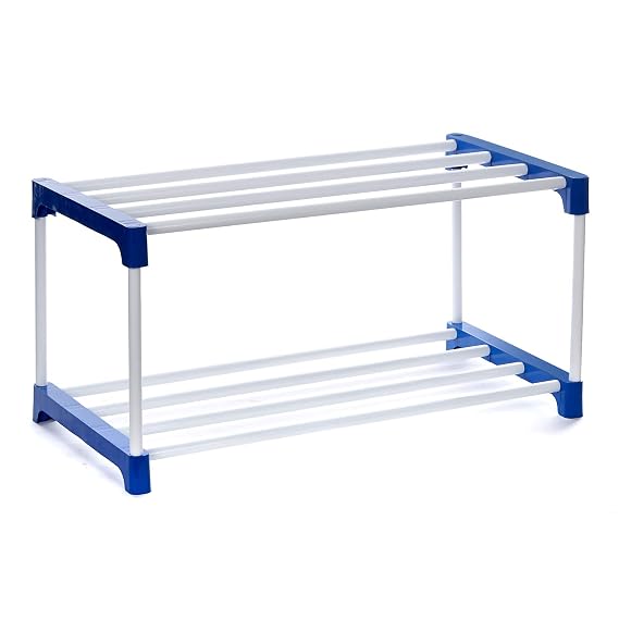 Dhani Creations Adjustable 2-Tier Shoe Rack Organizer with Wheels | Multipurpose Storage, Easy to Assemble | Space Saving Portable Stand for Home, Office, Indoor & Outdoor Use