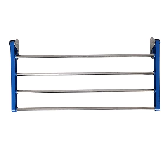 Dhani Creations Wall Mounted Clothes Drying Rack/Clothes Stand for Drying/Wall Cloth Stand Hanger/Foldable Cloth Drying Stand for Balcony/Indoor/Outdoor, 4 Pipes X 2 Feet/28 Inches (Blue)