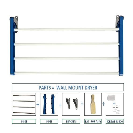 Dhani Creations Steel Wall Mount Cloth Drying Stand | Cloth Dyrer | Clothes Hanger (4 Pipe X 28 inches)