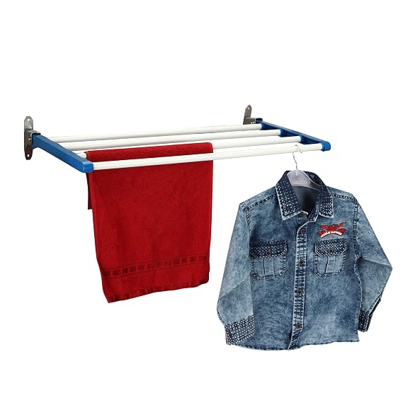 Dhani Creations Steel Wall Mount Cloth Drying Stand | Cloth Dyrer | Clothes Hanger (4 Pipe X 28 inches)